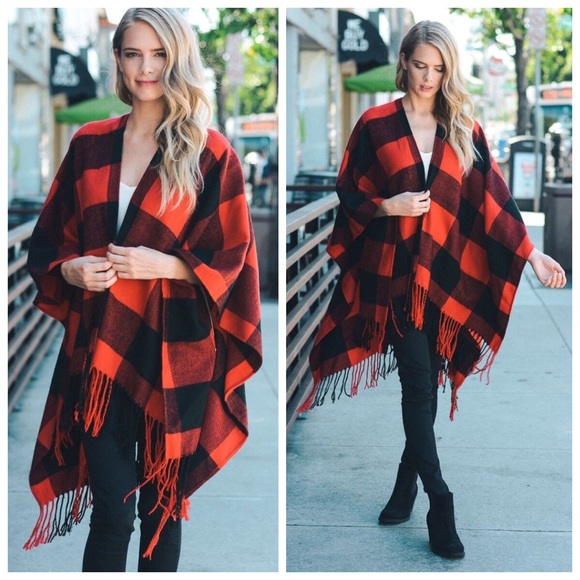 New red buffalo plaid poncho